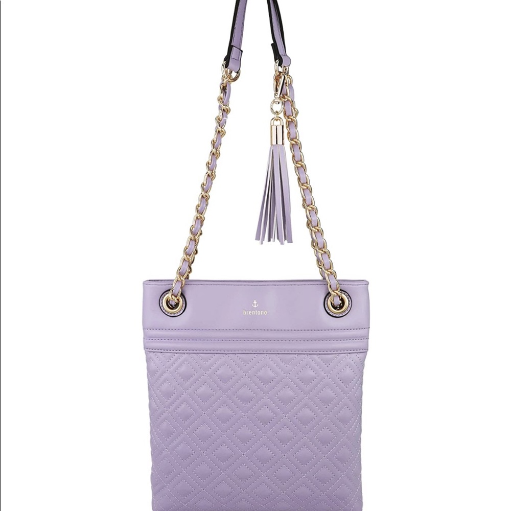 B Brentano Vegan PU Leather Quilted Shoulder Bag w. Chain Strap & Tassel Accent